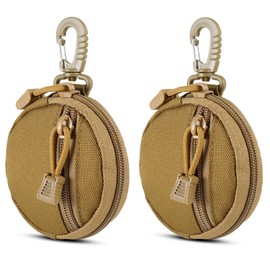 FRTKK 2 Pack Tactical Compact EDC Pouches, Military Molle Utility Pouch Organizer Pouch, Coin Purse Keychain Pocket Credit Card Holder Waist Pack (Tan)