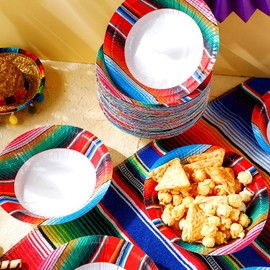 Domensi 100 Pcs 16 oz Mexican Independence Day Party Decoration Serape Paper Bowls Fiesta Stripes Disposable Paper Soup Bowls Snack Serving Bowls for Cinco De Mayo Fiesta Birthday Party Supplies