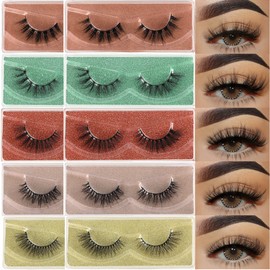 APCYUST Lashes Fluffy Mink Eyelashes Natural Look 5D Faux Mink False Lash Bulk Cat Eye Fake Eyelash Wholesale Soft Wispy Strip Eye Lashes with Individual Portable Lash Pack