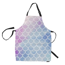 HGOD DESIGNS Mermaid Kitchen Apron,Pink-Blue Mermaid Scales Pattern Kitchen Aprons For Women Men For Cooking Gardening Adjustable Home Bibs,Adult Size