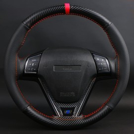 Universal Steering Wheel Cover, Matte Carbon Fiber and Microfiber Leather Wheel wrap, Stitch On, Fit for Most Vehicles,Red