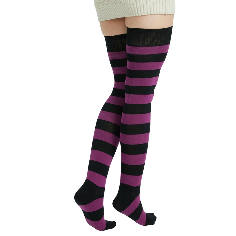BABAHU Ladies Extra Long Cotton Striped Thigh High Socks, ZZ-02