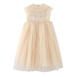 Colorful Childhood Girls Multi-Layer Tulle Lace Dress Princess Wedding Birthday Party Tutu Dress (Ivory, 4-5T)