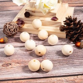 PandaHall Pack of 50 Natural Wooden Beads 30 mm Diameter 7 mm Large Hole Untreated Wooden Ball Beads Wooden Craft Beads for DIY Tassel Macrame Christmas Garland Tree Project Purse Straps