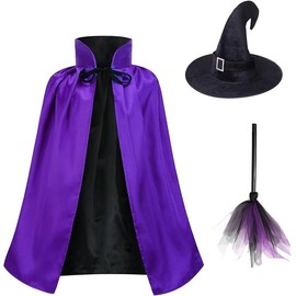 TOONRAIN Unisex Kids Wizard Reversible Cloak Cape with Witch Hat 3 Pcs set 70CM