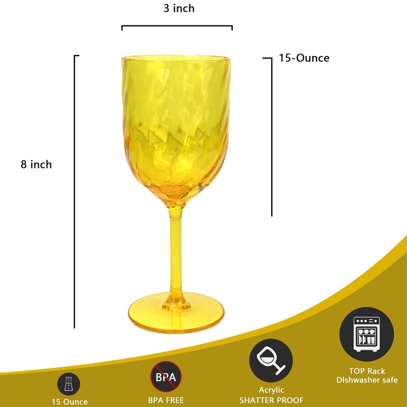 Yalin Set of 6 Unbreakable 15 oz Acrylic Plastic Wine