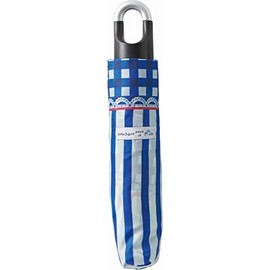 Miyashima Folding Umbrella, 19.7 inches (50 cm), Gingham Stripe with Carabiner, Navy