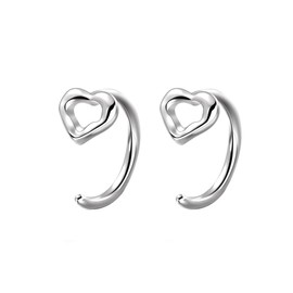 Tiny Heart Half Hoop Earrings for Women Girls 925 Sterling Silver Minimalist Love Heart Stud Earrings Small Hoops Cartilage Earrings Cuffs Warp Earrings Birthday Jewelry Gifts (Silvery)