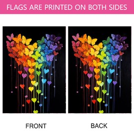 Morigins Valentine's Day Garden Flag Rainbow Butterfly Love Heart Anniversary Wedding Yard Outdoor Decoration House Flag 28×40 inch