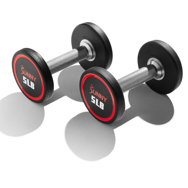 Sunny Health & Fitness Premium Polyurethane Commercial Grade Round Dumbbells