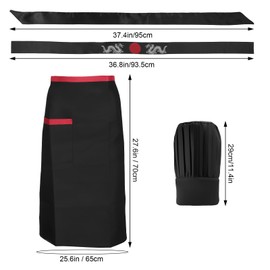 Mikovivi Hibachi Chef Costume Set, Chef Tall Hat and Apron Outfit Set with Headband and Tie Practical Hibachi Costume Party Accessories for Women Men (Black)
