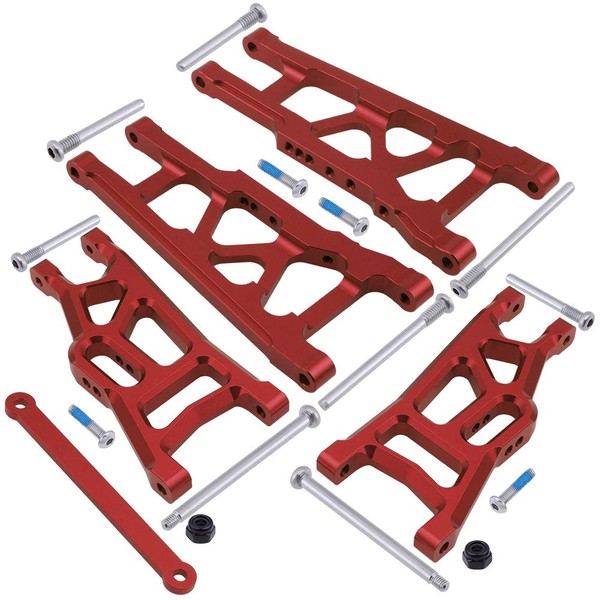 Hobbypark Front & Rear Aluminum Suspension Arms w/Tie Bar Replacement of 3655X 3631 for Traxxas Stampede VXL 2WD 1/10 Upgrade Parts (Red)