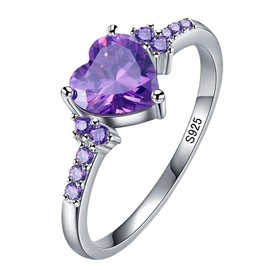 Viyuroyk 925 sterling silver Purple Zircon heart ring Wedding ring Engagement ring Cubic Zirconia Diamond Rings Clothing, Shoes & Jewelry Women Jewelry Rings Statement (US Code 9)