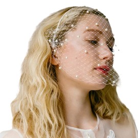 TQUXNGA Perlenstickerei Hochzeit Stirnschleier Stirnband Kurzer Brautschleier Hochzeit Event Kopfschmuck für Braut Puffschleier für Verlobung