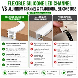 Silicone LED Channel 16.4FT, Flexible Neon Tube Light Cover for LED Strips up to 10mm Wide, Milky White LED Strip Diffuser Channel, DIY Spotless Light Cover for Cabinet Lighting, No Strip Included
