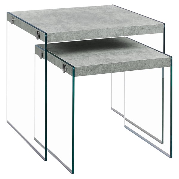 Monarch Specialties ,Nesting Table, Tempered Glass, Grey Cement