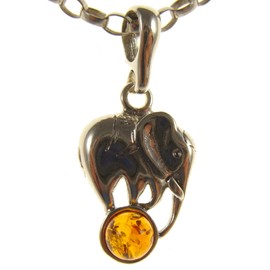 Baltic amber and sterling silver 925 cognac elephant pendant (no chain)