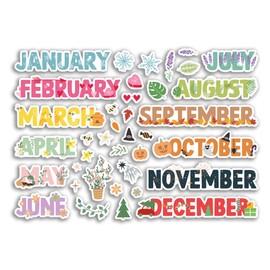 A5 Sticker Sheet Months Vinyl Stickers - Month Monthly Pastel Scrapbook Journal Icons Labels Diary Notebook Adventure Travel #80621