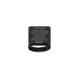 Birthday Gifts for Men to My Grandson Blacelet Black Braided Multi-layer Leather Bracelet for Men Encouragement Graduation Back to School Christmas Easter Gifts for Grandson 8.5 Inches