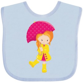 inktastic Girl in Raincoat, Girl with Umbrella, Orange Hair Baby Bib Light Blue 460b2