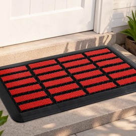 Linoows Heavy Duty Door Mat - DIY Interlocking Design, Dirt Trapper Front Doormat, 35.4x19.7 Inch All-Season Welcome Door Mats Non-Slip for Indoor Outdoor Entrance Home Commercial, Black & Red