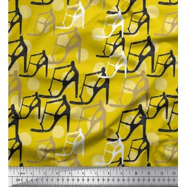 Soimoi Yellow Heavy Canvas Fabric Dot & High Heels Women Printed Craft Fabric by the metre 58 Inch Wide
