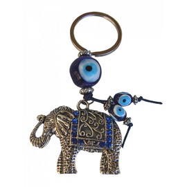 Feng Shui Import Elephant with Blue Evil Eye Protection Keychain