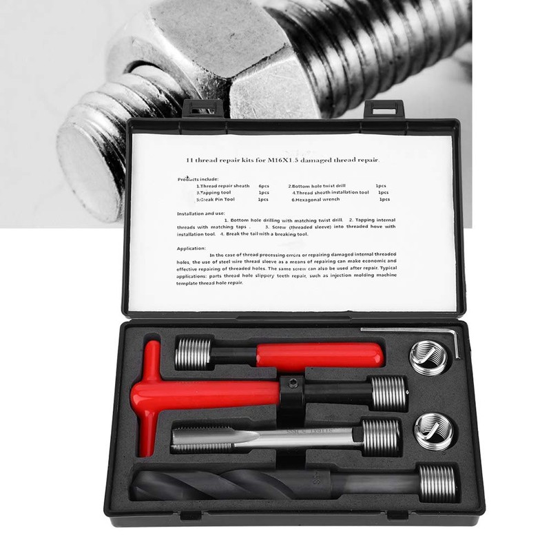 11Pcs M16x1.5 Thread Repair Kit Stainless Steel Drill Helicoil Repair