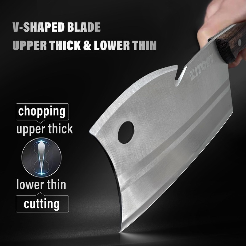 Kitory Meat Cleaver 7", Butcher Knife Bone Cutter Multi-Purpose Dual
