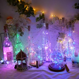 Cynzia 20 LED Wine Bottle Lights with Cork, 15 Pack Battery Operated Cork Shape Fairy Light Waterproof Mini Copper Silver Wire String Lights for Party, Wedding, Christmas, Bedroom Decoration(Colorful)