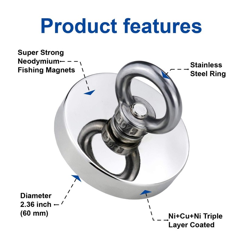 DIYMAG Super Strong Neodymium Fishing Magnets, 500 LBS(227 KG) Pulling