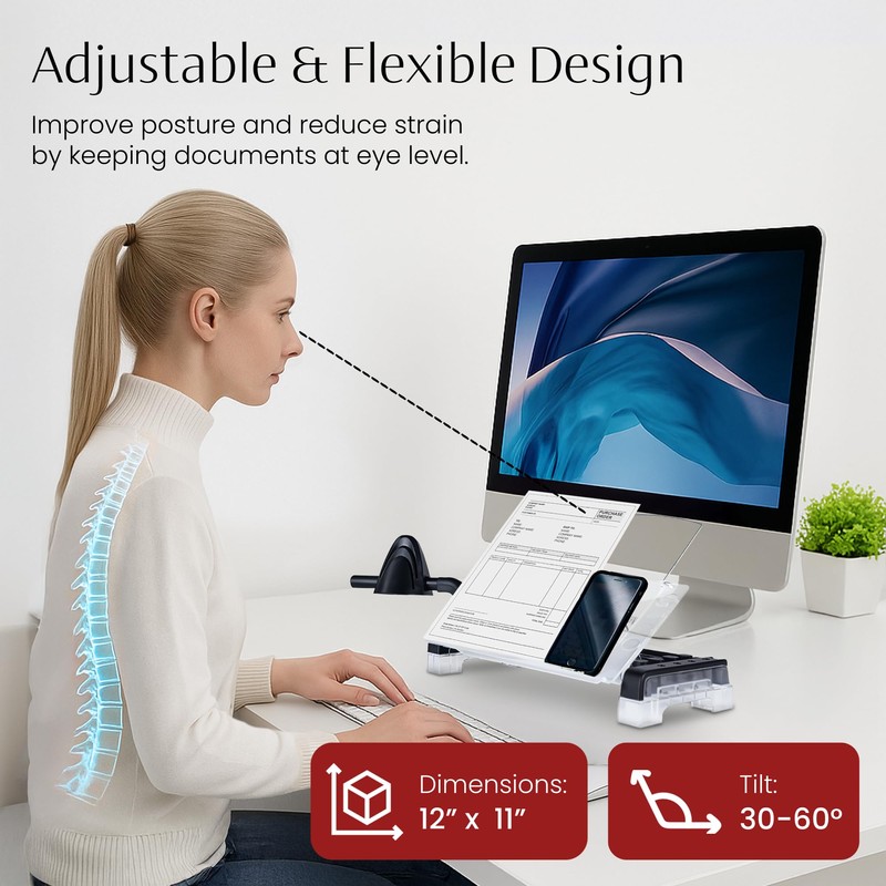 MemoScape Adjustable in-Line Document Holder for Typing | Reduces Neck