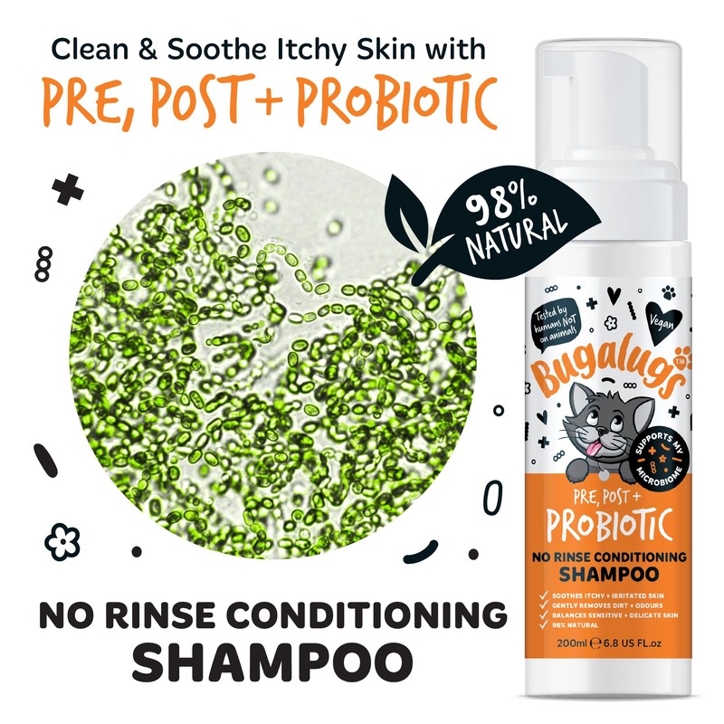 Bugalugs No Rinse Cat Shampoo for Itchy Skin with Prebiotics,