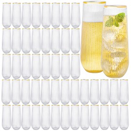 eventpartener 48 Pack Plastic Stemless Disposable Champagne Flutes, Unbreakable 9Oz Champagne Glasses, Origami Style Bulk pack Acrylic Fancy & Shatterproof Toasting Glasses, Ideal for Wedding, Party