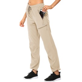 MOCOLY Women's Cargo Hiking Pants Drawstring Waist Quick Dry Lightweight Outdoor Water Resistant Long Pants UPF 50+ Khaik XXL