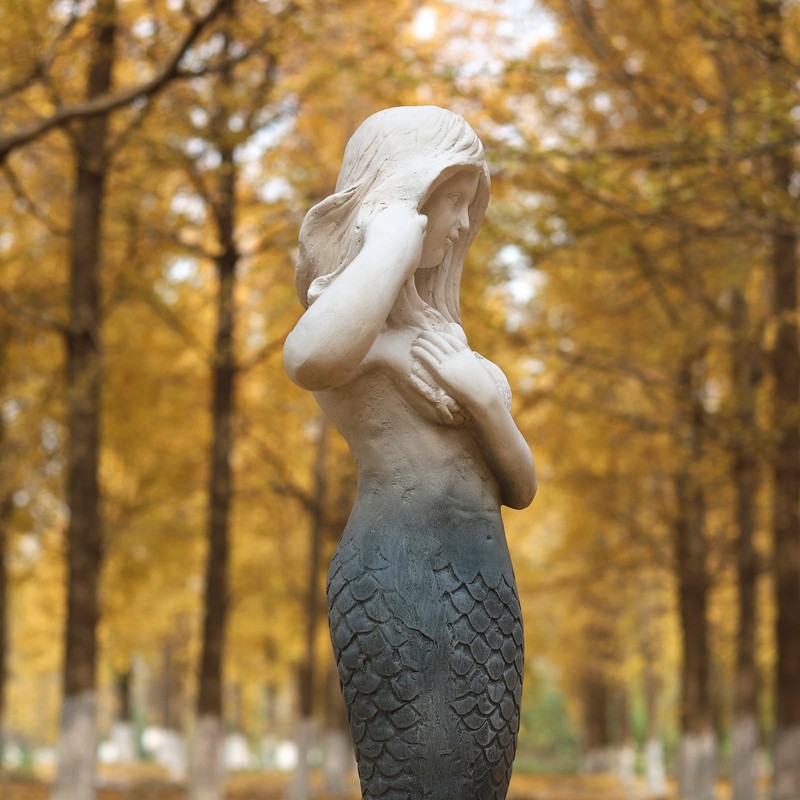GENUINQ Mermaid Statue Large Size 37 Inch Magnesium Oxide Sculpture