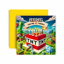 Huxters Gamer 11th Birthday card for Boy - Mine Blocks Starting Level 11 Unlocked Controller Bday for Son Great Grandson Nephew Brother Happy Greetings - 14.8cm (11th)