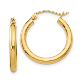10K Solid Yellow Gold 2.5mm Tube Round Huggie Small Hoop Earrings