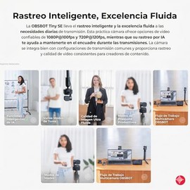 OBSBOT Tiny SE Cámara Web IA, Webcam PTZ con Seguimiento Automático y Gimbal de 2 Ejes, Control por Gestos, HDR, ISO Dual para Poca Luz, Micrófono con