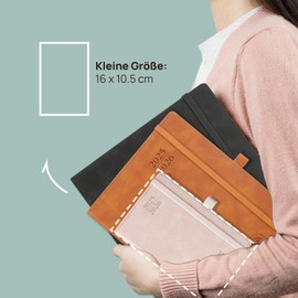 POPRUN Pocket Calendar 2025 2026 Small Notebook (Aug.2025-Dec.2026), Approx. A6 (16 x 10.5 cm), Calendar 2025 Small with Soft Cover - Diary with PU Leather - Black