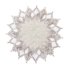 Raedan Natural Linen Doily 15 inches Round Neutral Earth Tones Beige Lace Coffee Table Topper Dresser Scarf Place Mats (Natural, 15” Round)