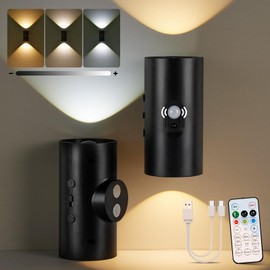 Aggforbl Rechargeable Wall Lights with Remote Set of 2, Wireless Adhesive Wall Light, Magnetic Sconce 4000mAh Battery Powered, 3 Colors Cordless Wall Mounted Light Dimmable for Room Bedside Dorm Black