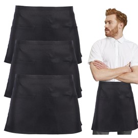 UILYNIU 3 Pack Anti-dirt Waist Apron Short Black Apron with Pockets Waist Apron,chefs waiters bar apron, for Home Kitchen Restaurant Work, Waitress, Chef, Waiter, Cooking, Baking (Black) (Black)