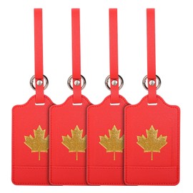 4 Pack Luggage Tag, Anyos PU Leather Travel Bag Labels Suitcase Baggage Tags with Name ID Card Privacy Protection(Red)