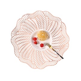 Fenyya Silver Round Placemat Set of 8 Modern Table Mats Hollow Washable Heat-Resistant Non-Slip Table Place Mats for Party Dinner Wedding Christmas Valentine's Day Holiday Decor (8, Rose Gold)