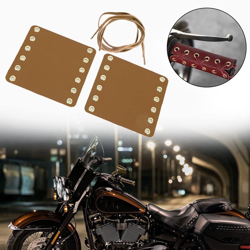 Grcfumo Motorcycle Handlebar Grip Covers, Motorcycle Grip Wraps, Leather Handle