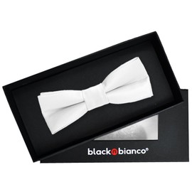 Black n Bianco Boys' Satin Modern Bow Tie Pre-Tied (White)