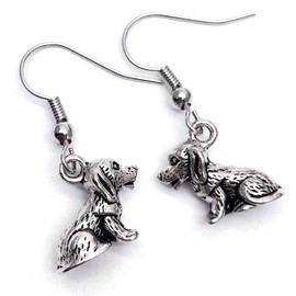 Puppy DOG Charm Earrings - Tibetan Silver 3D Charms on Nickel Free Hooks : 30mm