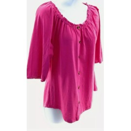 Storybuk Womens Size Medium Hot Pink Round Neck Button Accents Shirt G1782