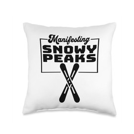 Manifesting Snowy Peaks Skiing Themed Throw Pillow